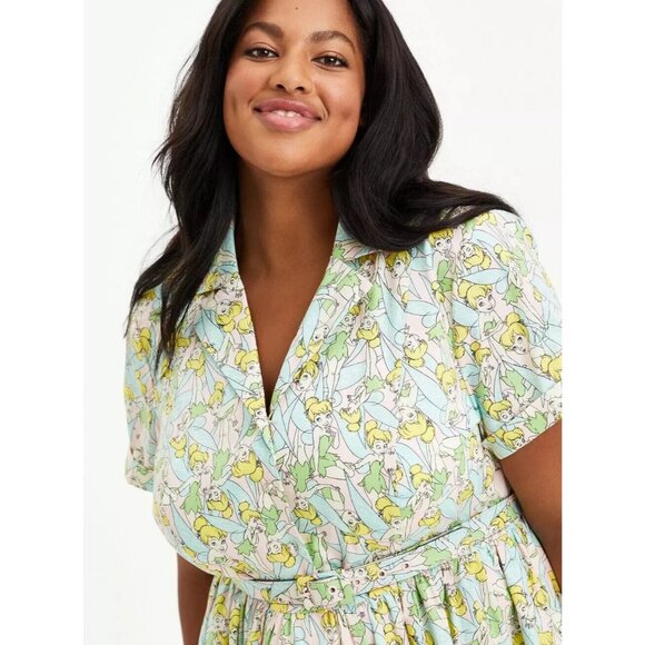 Torrid Disney Dress Peter Pan Tinkerbell Swing Button Belted NWT - Picture 2 of 14